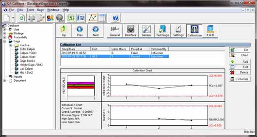 Gage Accuracy Chart in Calibration Management software