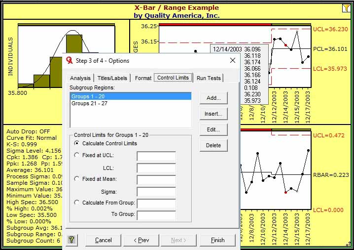 Set SPC chart control limits based on fixed values  or historical data